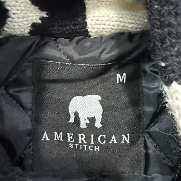 American Stitch Cardigan Sweater Medium Flag Shawl Collar Knit Stars Stripes - Picture 5 of 9